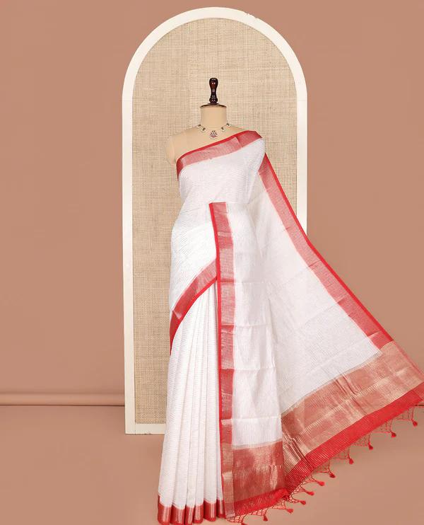 White Assam Silk Saree - image 1