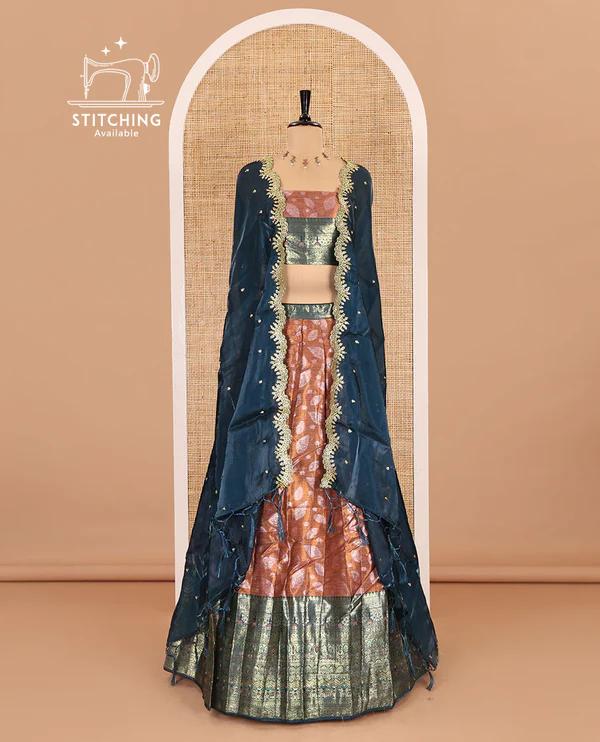 Copper and peacock color half-saree - image 2