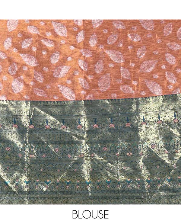 Copper and peacock color half-saree - image 3