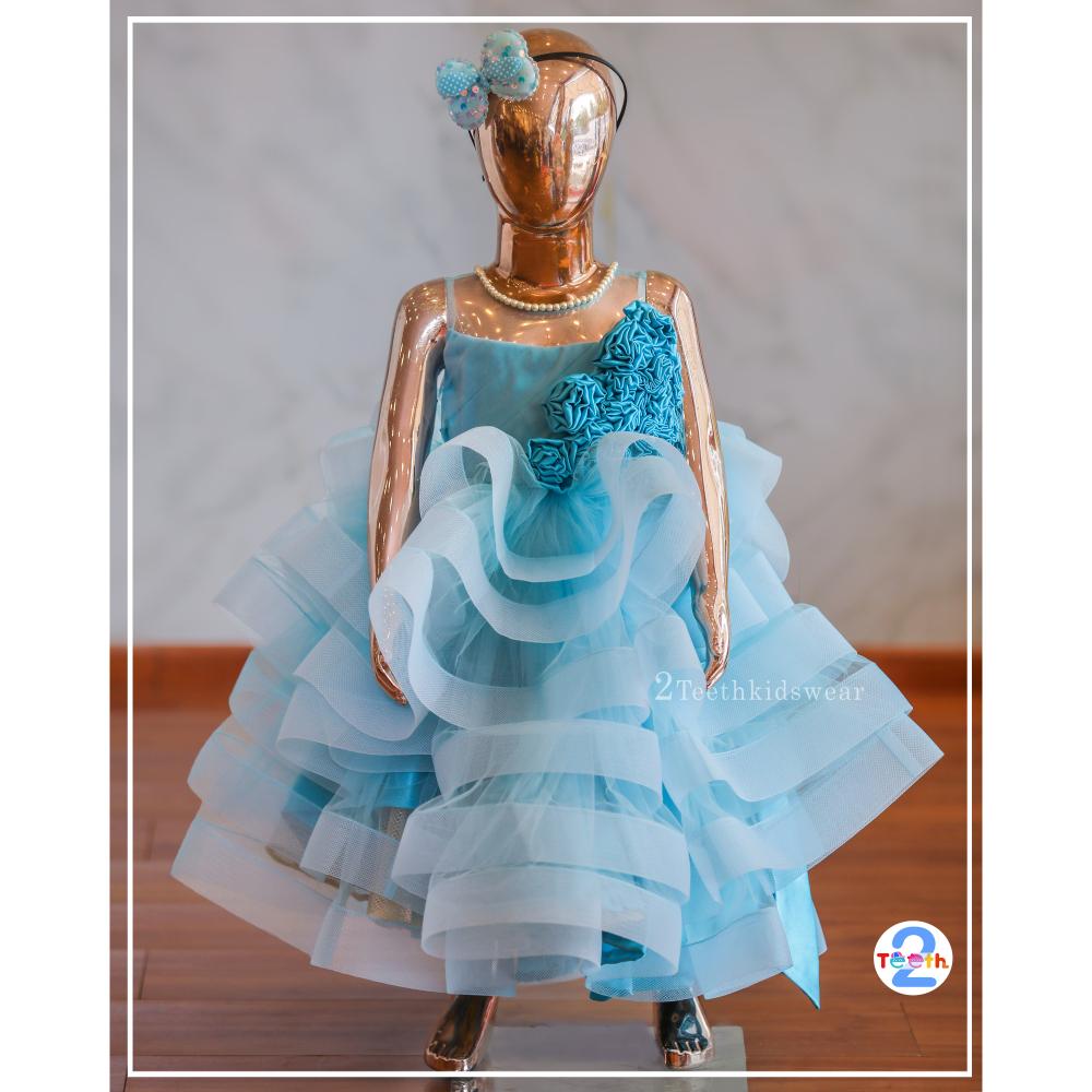 Sky Blue Floral Tiered Gown - image 1