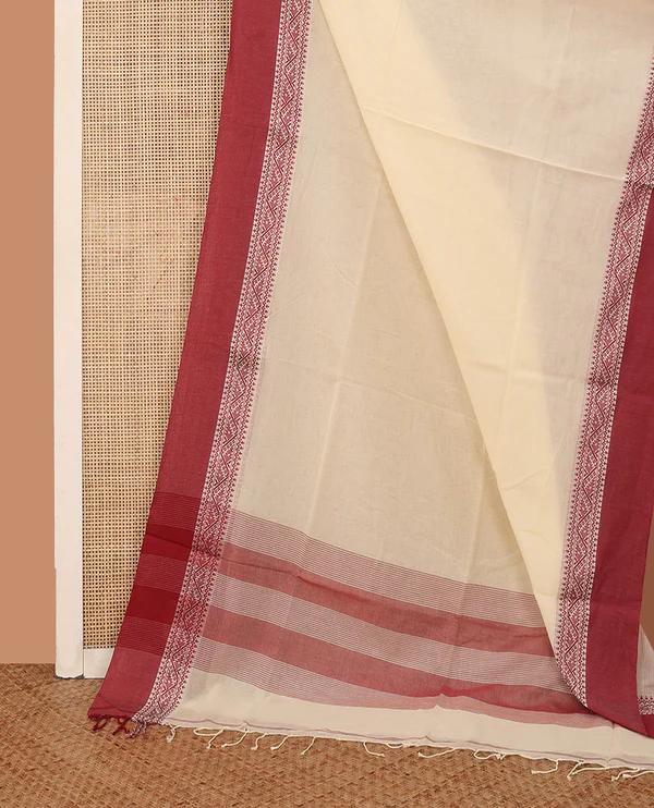 Cream Plain Khadi Cotton Saree - image 2