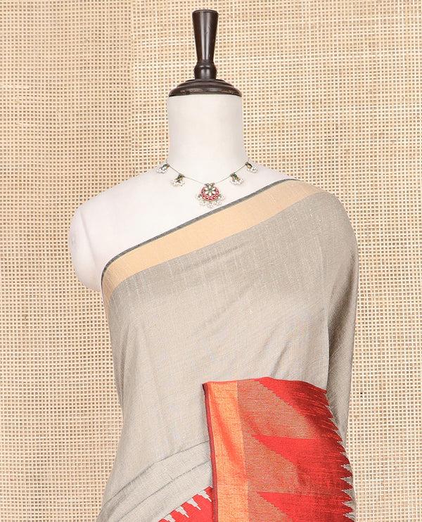 Grey Plain Dupion Silk Saree - image 4