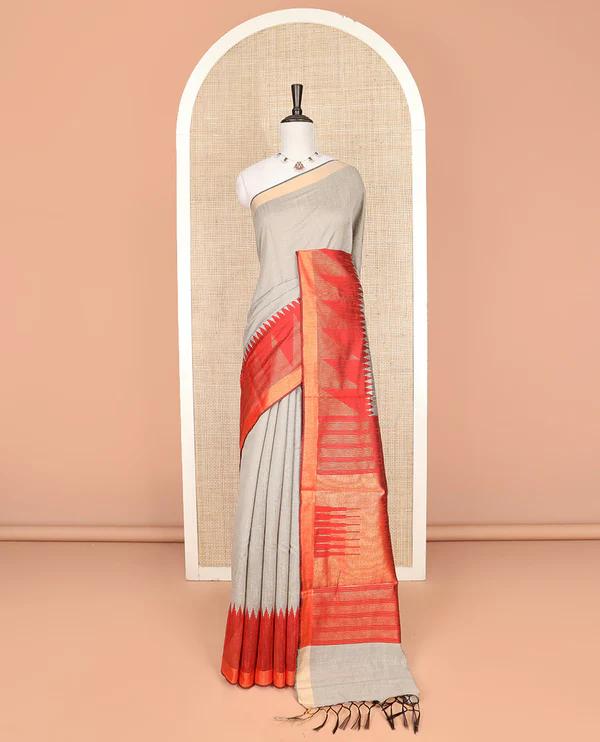 Grey Plain Dupion Silk Saree - image 3