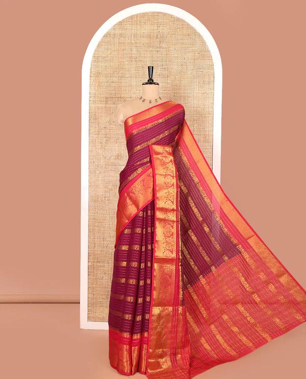 Purple Moss Chiffon Saree - image 1