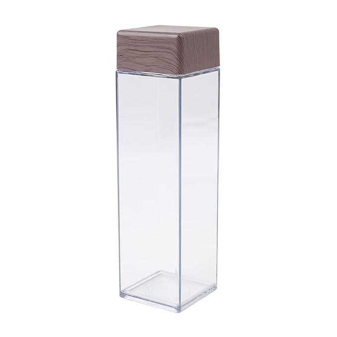 Kekafu 480ML Transparent Square Water Bottle – Wood Grain Lid - image 1