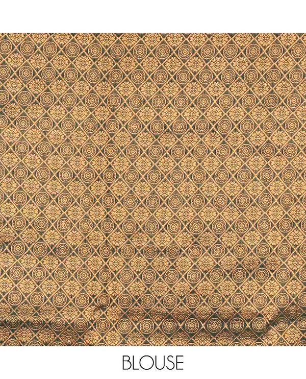 Cream and Dark Green Pure Georgette Crepe Half-Saree - image 2