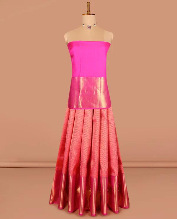 Red pure silk half-saree - image 6