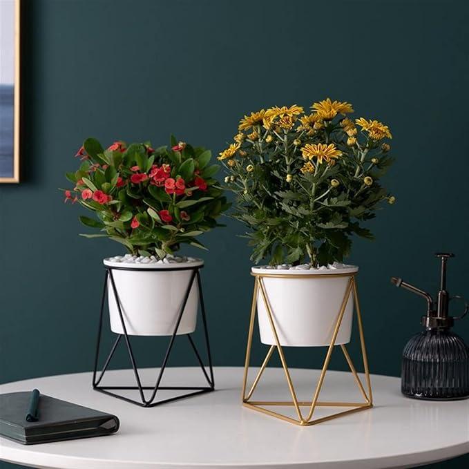LUCIY Triangular Ceramic Plant Pots with Iron Frame – Hortel - image 1