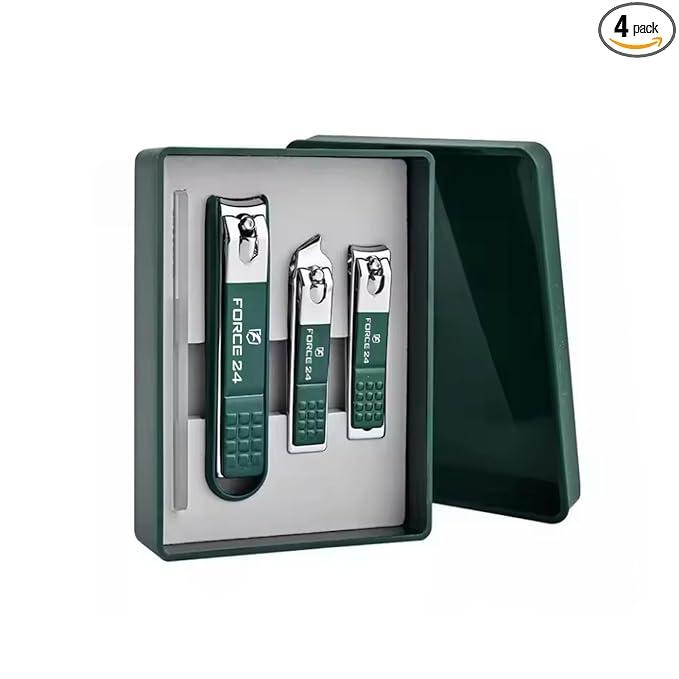 Nail Cutter Set with Glass File – 4 Pieces (Green, Stainless Steel) - image 1