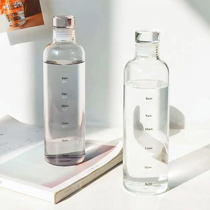 Transparent Glass Water Bottle – 750ML High Borosilicate with Time Scale - image 2