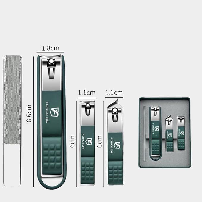 Nail Cutter Set with Glass File – 4 Pieces (Green, Stainless Steel) - image 3
