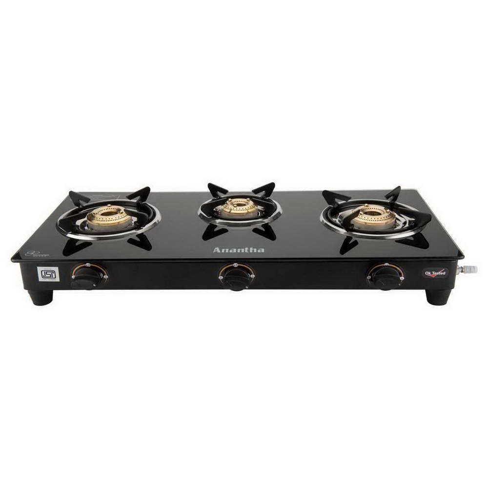 ANANTHA LPG STOVE GLASS TOP 3 BURNER NANO BALCK - image 4