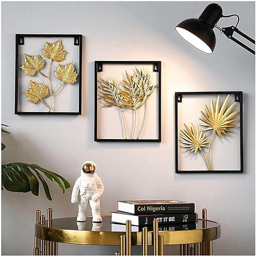 Drozip Metal Leaf Wall Art – 3Pcs Wrought Iron Wall Decor with Black Frame - image 1