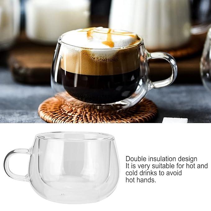 Double Layer Glass Tea Cups with Handle – 150ML (Clear) - image 1