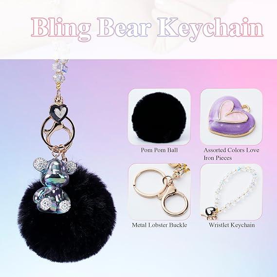Bear Pom Pom Keychain – Cute Pink Car & Bag Accessory - image 2