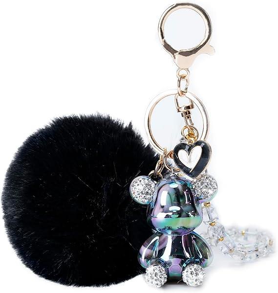Bear Pom Pom Keychain – Cute Pink Car & Bag Accessory - image 1