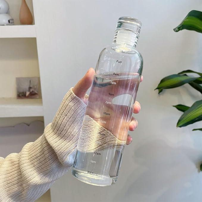 Transparent Glass Water Bottle – 750ML High Borosilicate with Time Scale - image 1