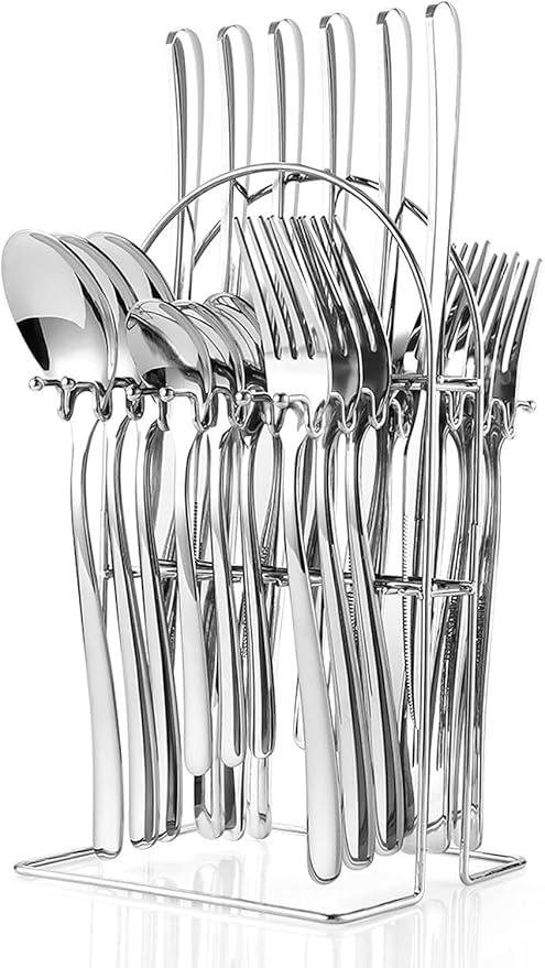 24-Piece Stainless Steel Cutlery Set with Holder – Silver - image 1