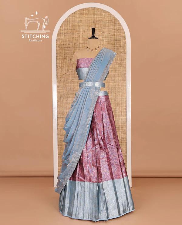 Pink banarasi half-saree - image 3