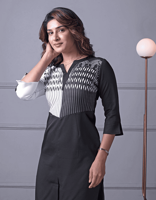 Black & White Elephant Print Kurti - image 1