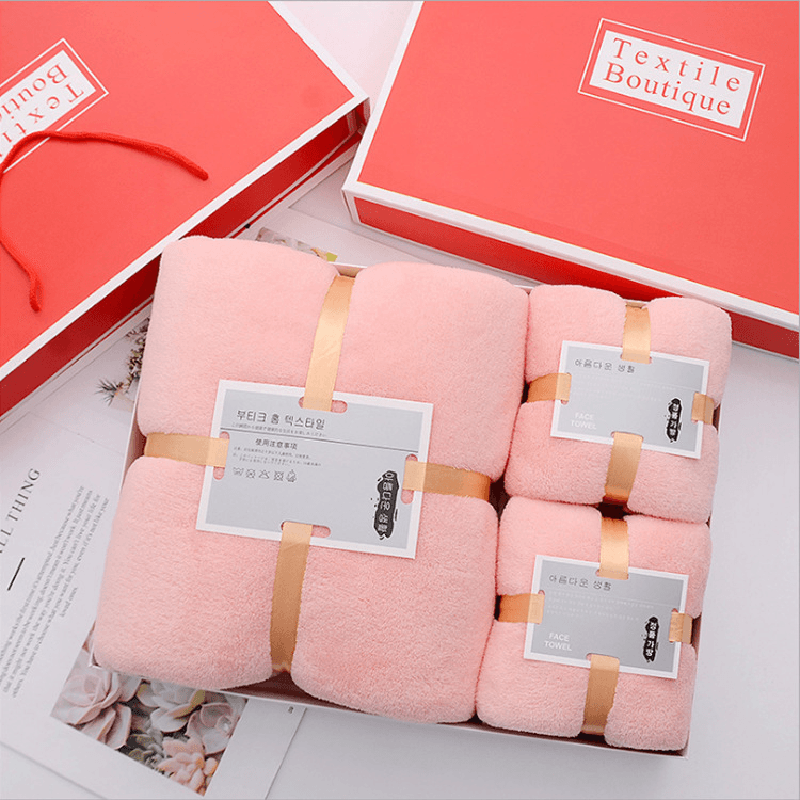 Coral Velvet Towel Bath Towel Three Pieces Gift Set Gift Towel Set Wholesale - image 1