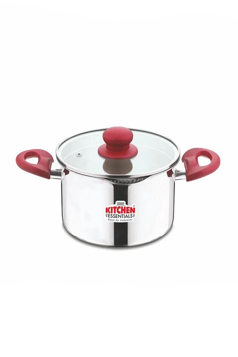 Kitchen Essential Stainless Steel Deep Casserole with Strainer Glass Lid - 2.8 Ltr - image 1