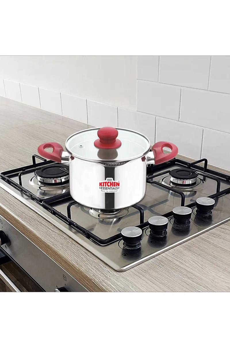 Kitchen Essential Stainless Steel Deep Casserole with Strainer Glass Lid - 2.8 Ltr - image 2