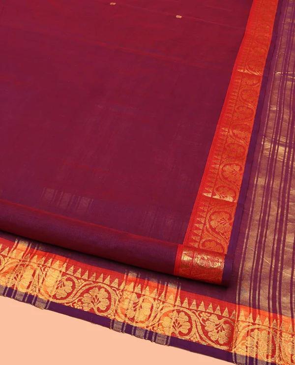 Purple Nine-Yard Cotton Saree Subtly Sparkl - image 1