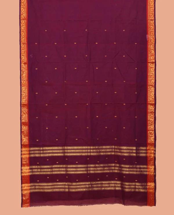 Purple Nine-Yard Cotton Saree Subtly Sparkl - image 2
