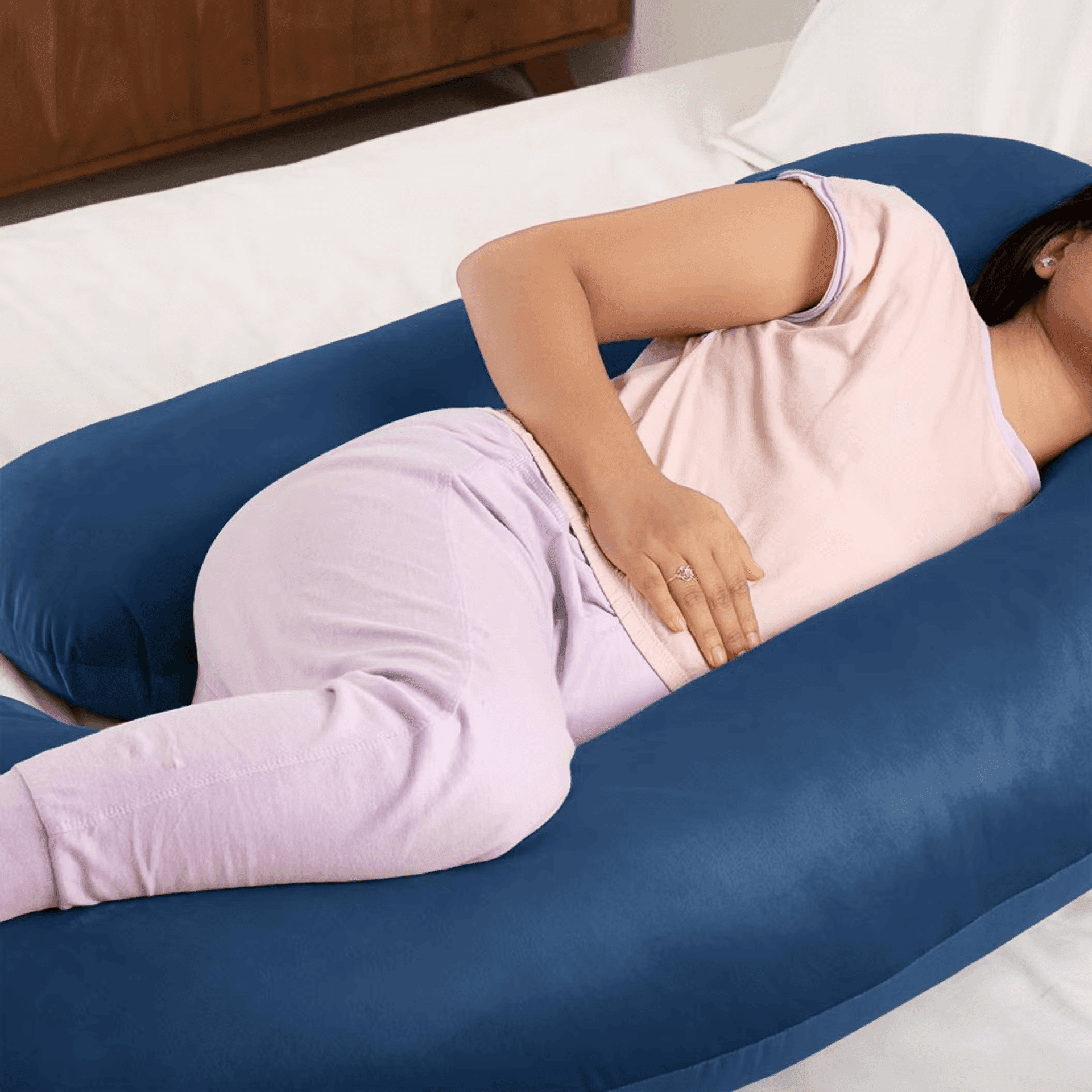Maternity Pillow for Pregnancy Support | G Shape | Super Soft & Machine Washable Velvet Cover | Dark Blue - image 2